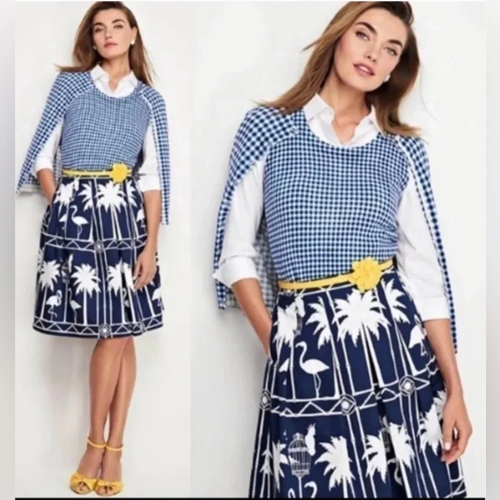 NWT Talbots Blue and White South Beach Pleated Skirt Size 14 - Picture 2 of 9